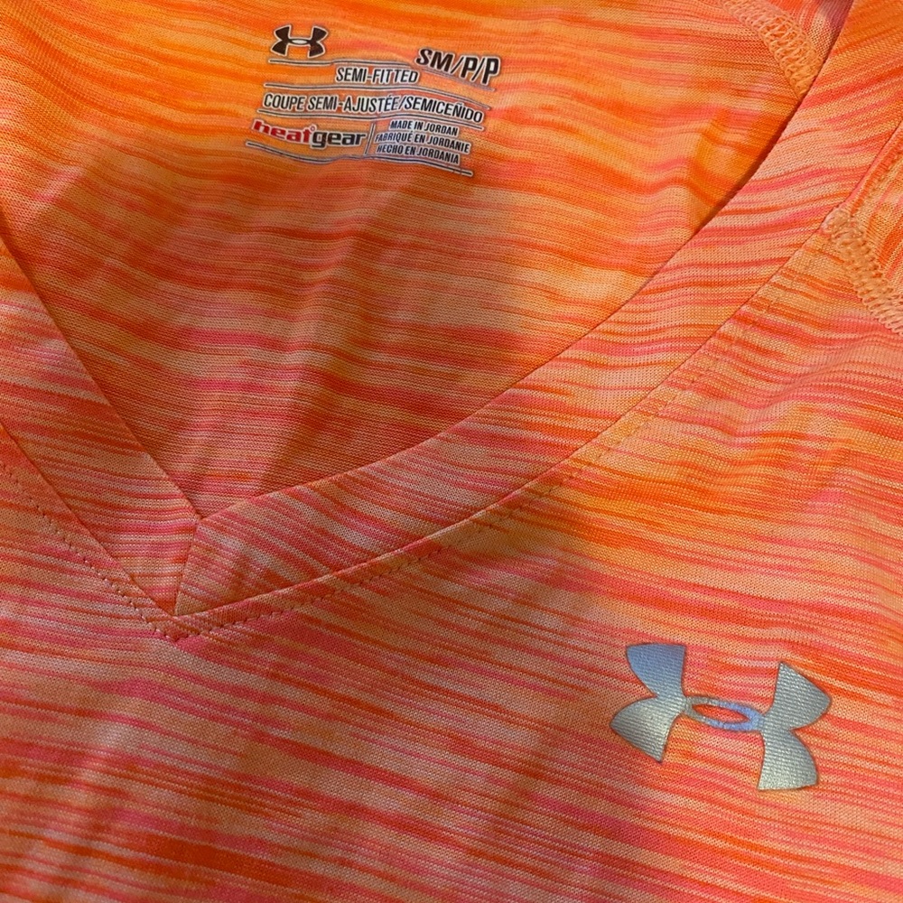 Under Armour Orange Striped V-Neck Shirt
